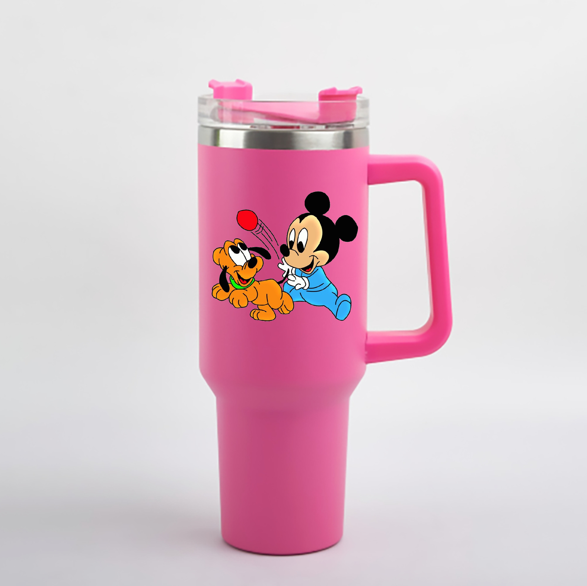 （画像用） ミッキーマウス Mickey Mouse 1200mL車用タンブラー - クリスタルステッカー（プラスチックストロー付き）